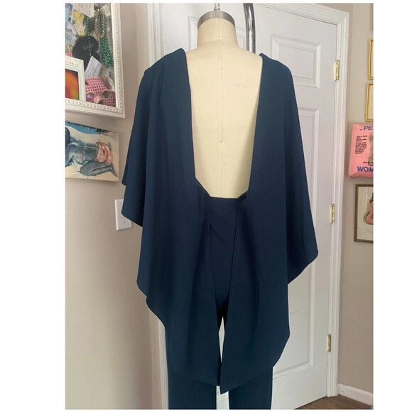 FOREVER 21 Teal RUFFLE trim V Front LOW back Cocktail JUMPSUIT Romper *SMALL* - Picture 5 of 6